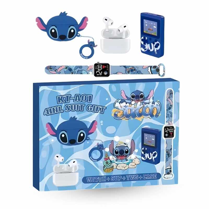Stitch poklon paket 4U1 KT-A01 SAT+SUP+TWS+FUTROLA plava