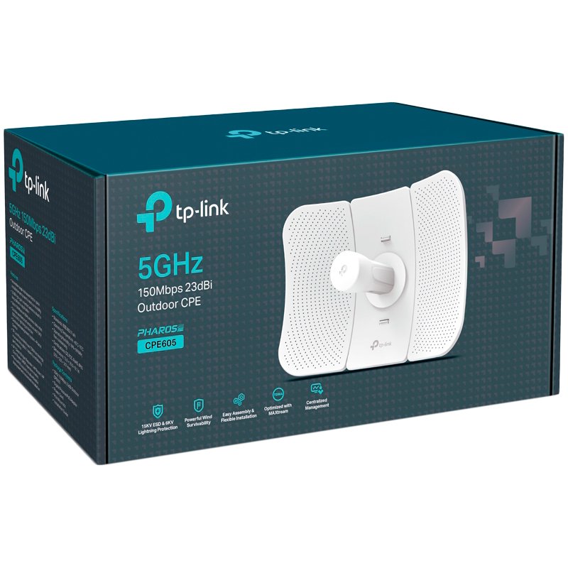 TP-Link CPE605 5 GHz 150 Mbps 23 dBi Outdoor CPE, 1× 10/100 Mbps Shielded Ethernet Port, 150 Mbps at 5 GHz, 23 dBi, 30+ km, IP65 Weatherproof, Passive PoE, MAXtream TDMA, Centralized Management, Spectrum Analyzer, AP/Client/AP Router/AP Client Router/Repeater/Bridge mode - Image 3