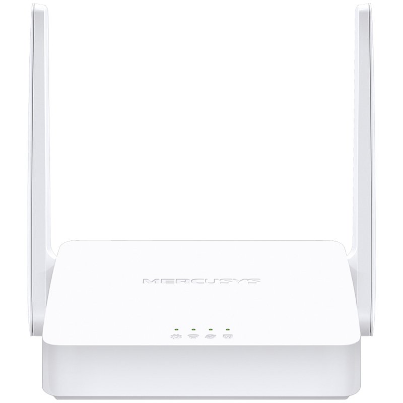 Mercusys 300Mbps Multi-Mode Wireless N Router, 2× Fixed External Antennas, 2× 10/100 Mbps LAN Ports, 1× 10/100 Mbps WAN Port, FEATURE: Access Point Mode, WPS/Reset Button, IPTV, IPv6, Beamforming, MU-MIMO, Parental Controls, Guest Network