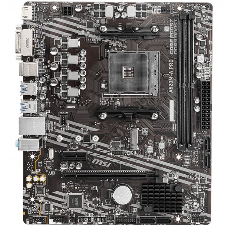 MSI Main Board Desktop A520M-A PRO (A520, AM4, 2xDDR4, 1x PCI-E 3.0 x16 slot,1x M.2 slot,4x USB 3.2 Gen1,2x USB 2.0,1x HDMI,1x DVI-D,Gigabit LAN,7.1 HD Audio, mATX, Retail) - Image 2