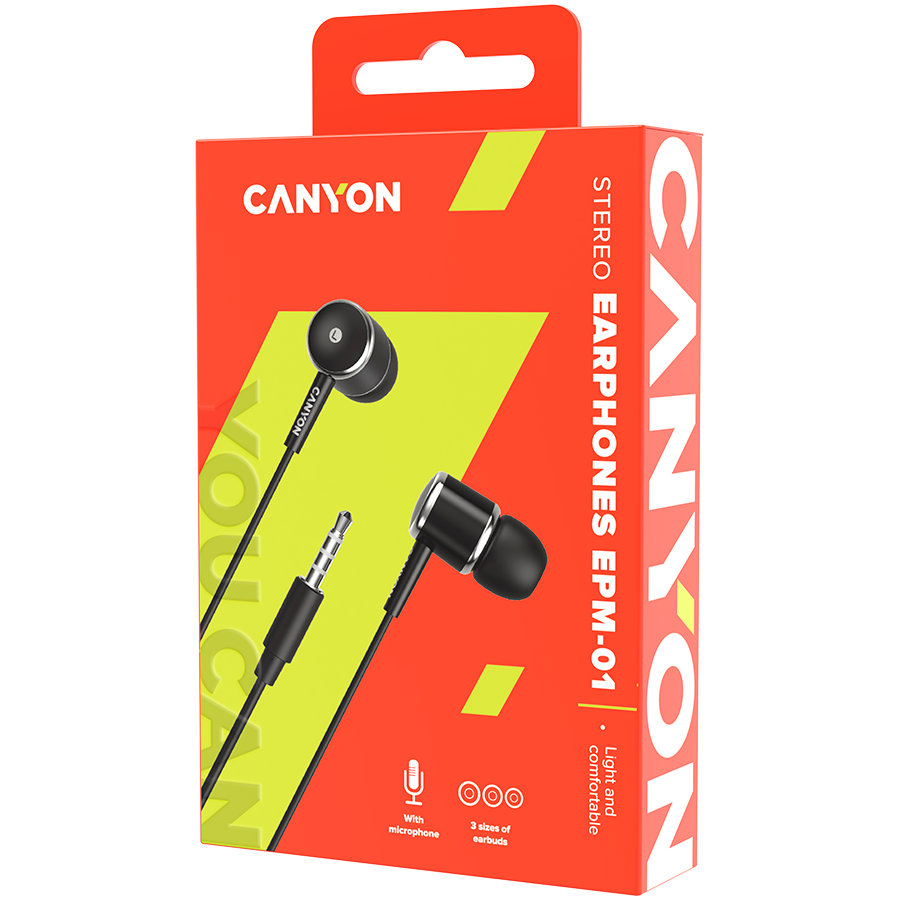 CANYON headphones EPM-01 Mic 1.2m Black - Image 3