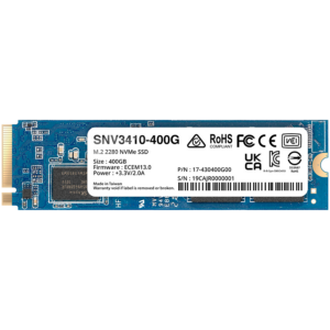 Synology SNV3410 400GB Enterprise NVMe m.2 2280 SSD, NVMe PCIe 3.0 x4, Read/Write(128 KB, QD32) 3,000 /750 MB/s, MTBF : 1.8 million hours