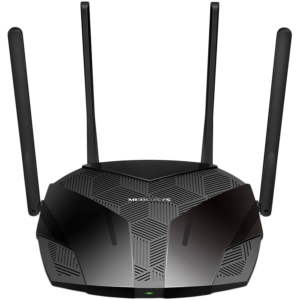 Mercusys MR80X AX3000 Dual-Band Wi-Fi 6 Router, 574 Mbps at 2.4 GHz + 2402 Mbps at 5 GHz, 4× Fixed External Antennas, 3× G LAN Ports, 1× G WAN Port, 1024-QAM, OFDMA, HE160, Router/AP mode, Beamforming, MU-MIMO, VPN server, TWT, Smart Connect, WPA3