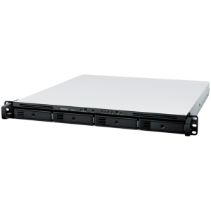Synology RackStation RS822+, 1U, 4-bays, AMD Ryzen V1500B 4-core 2.2 GHz; 2 GB DDR4 ECC SODIMM, 1x free memory slot (up to 32GB upgradable); 4x RJ45 1GbE, 2x USB 3.1; PCIe Gen3 – Card/M2D20, 150W PS, 3yr warranty