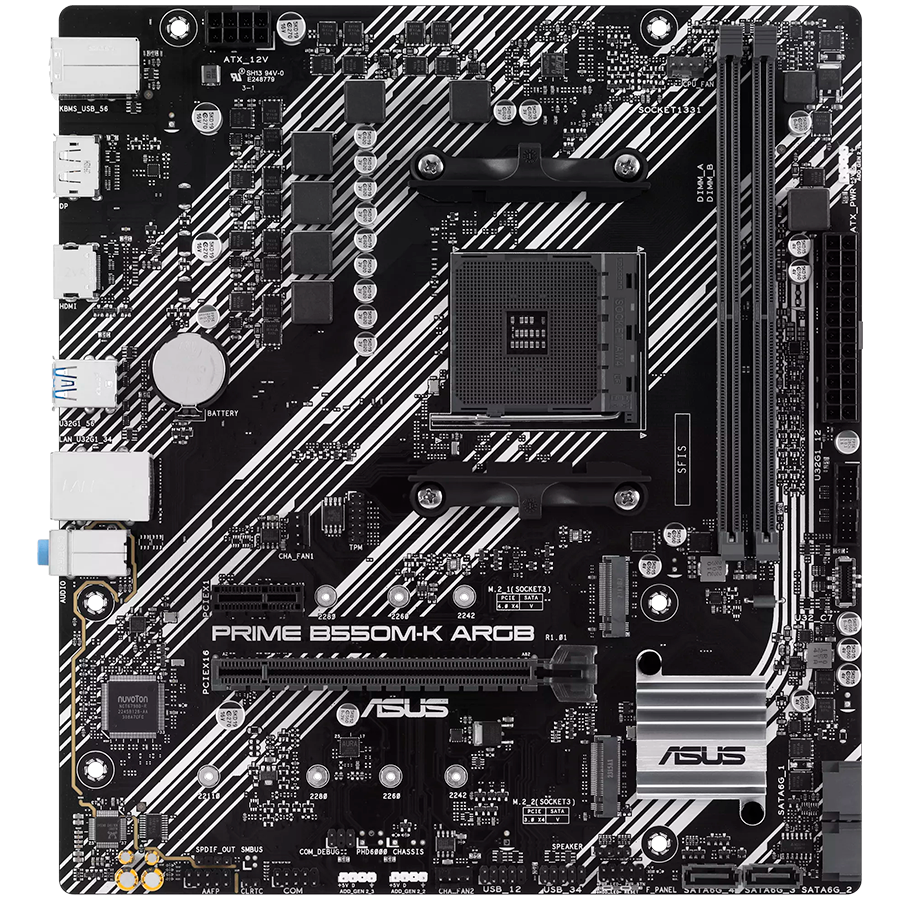 ASUS PRIME B550M-K ARGB AM4 mATX MB - AMD B550 2xDIMM DDR4 2xM.2 4xSATA PCIe 4.0 1Gb Ethernet 1xDisplayPort 1xHDMI with Aura Sync - Image 2