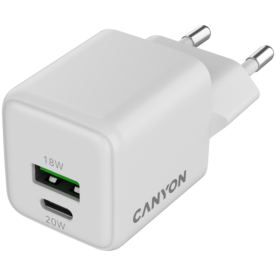 CANYON charger CU20AC GaN 20W 1xPD 1xQC EU White - Image 2