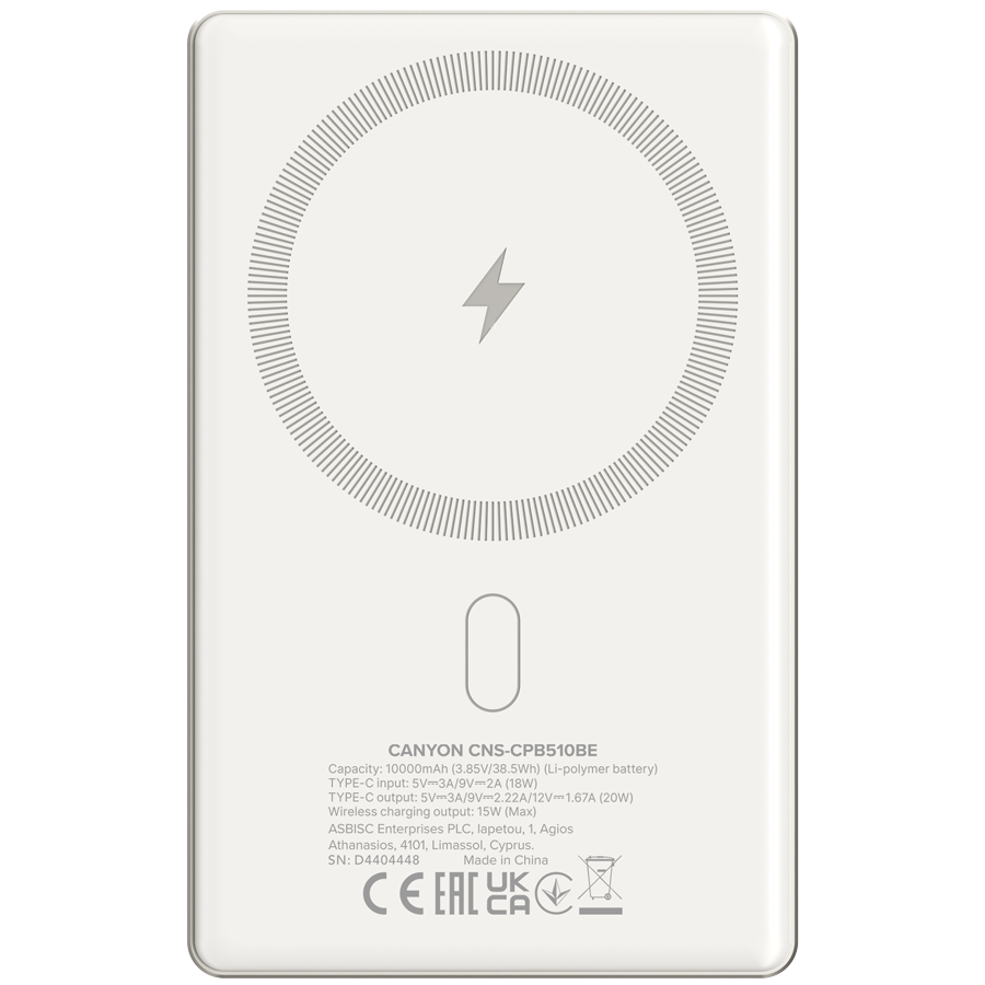 CANYON power bank OnPower 510 slim Magnetic 10000 mAh PD20W Beige - Image 3