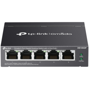 Omada 5-Port Gigabit Desktop Switch with 4-Port PoE+ PORT: 4× Gigabit PoE+ Ports, 1× Gigabit Non-PoE Port SPEC: 802.3af/at, 65 W PoE Power, Desktop Steel Case FEATURE: Plug and Play