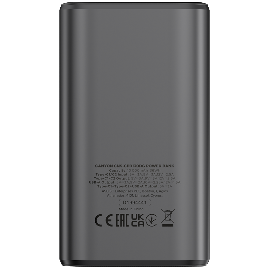 CANYON power bank OnPower 130 TFT 10000 mAh PD30W Dark Grey - Image 3