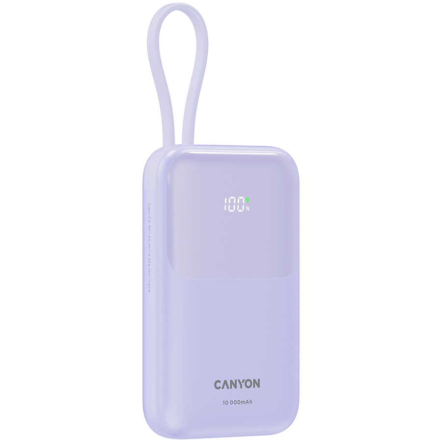 CANYON power bank OnPower 101 built-in cable 10000 mAh PD22.5W Purple - Image 3