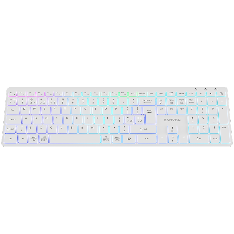CANYON keyboard HKB-W11 UK/US RGB Dual Mode Wireless White - Image 2