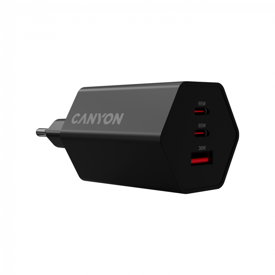 CANYON charger HEXAGON 65 GaN 65W 2xPD 1xQC EU Black - Image 2
