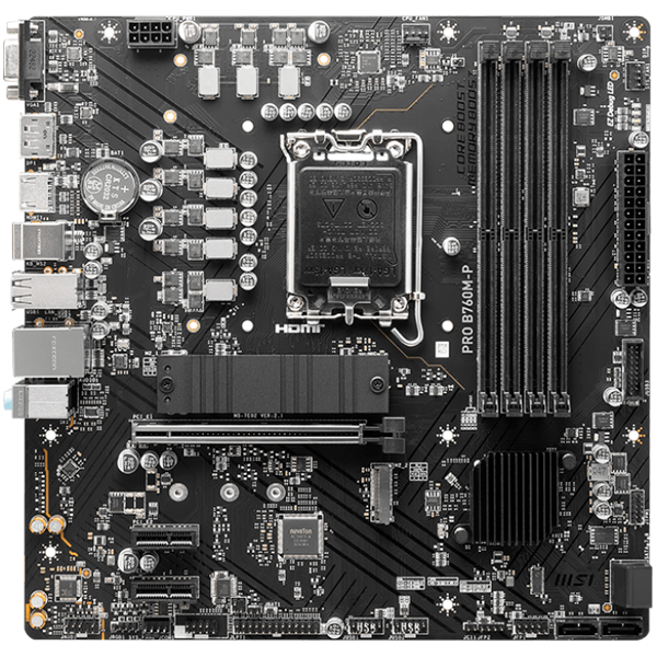 MSI PRO B760M-P Motherboard, Micro-ATX - Supports 14th/13th/12th Gen Intel Core Processors, LGA 1700 - DDR5 Memory Boost 6800+MHz/OC, PCIe 4.0 x16 Slot, M.2 Gen4 Slots - Image 2