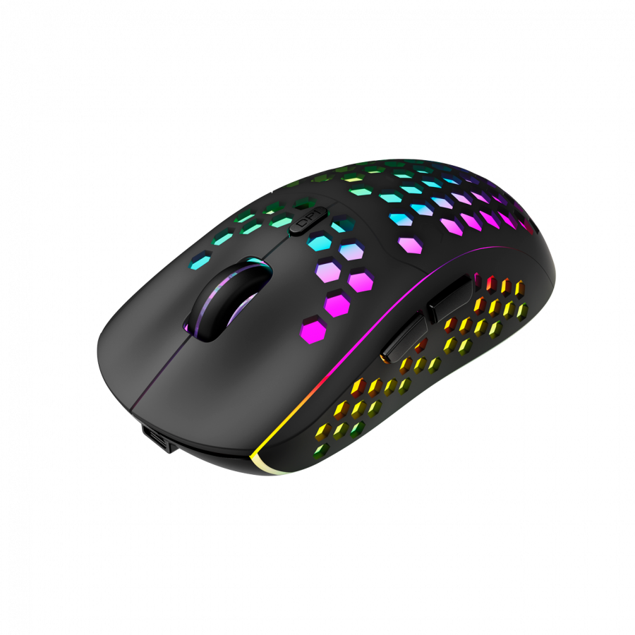 Canyon 7keys Gaming 2.4G wireless mouse, KA8 sensor, DPI up to 1600, rubber coating on panel, Huano 1million switch, 45cm PVC cable, ABS material. 400mAh battery, size: 125.8*63.7*41mm, weight: 95g, Black - Image 2
