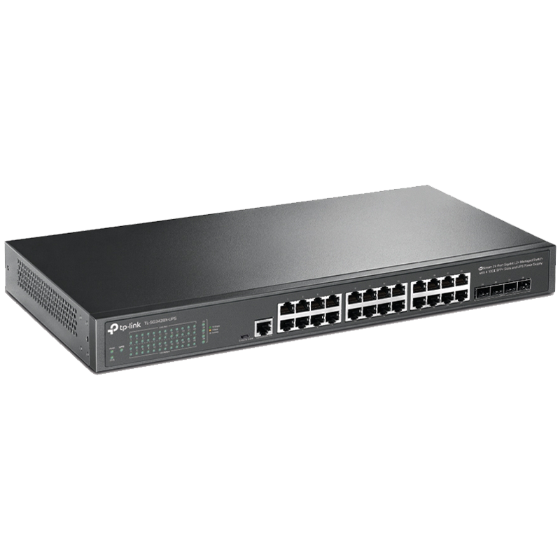 TP-Link SG3428X Omada 24-Port Gigabit L2+ Managed Switch with 4 10GE SFP+ Slots, 24× Gigabit RJ45 ports and 4× 10GE SFP+ slots, Omada APP, Static Routing, VLAN, ACL, QoS, IGMP Snooping, OAM, DDM, ERPS, Fanless, 1U, Zero-TouchProvisioning, ERPS