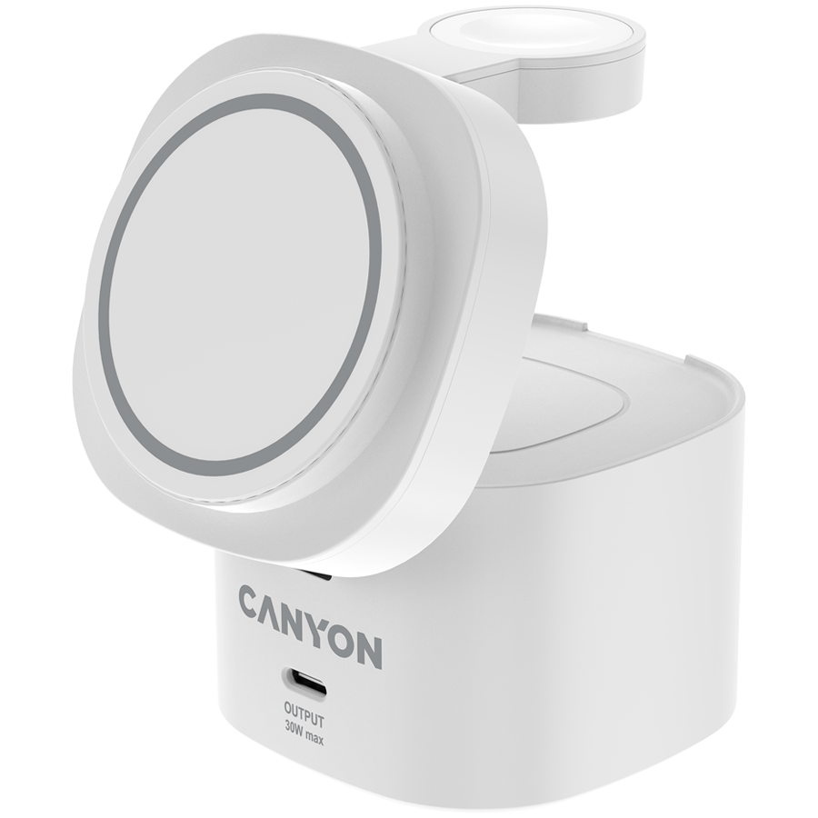 Canyon 4 in 1 Wireless Charging Stand, 30W max, Size: 70x70x70.3mm, weight: 414g, with 65W charger and 1M cable, white - Image 2