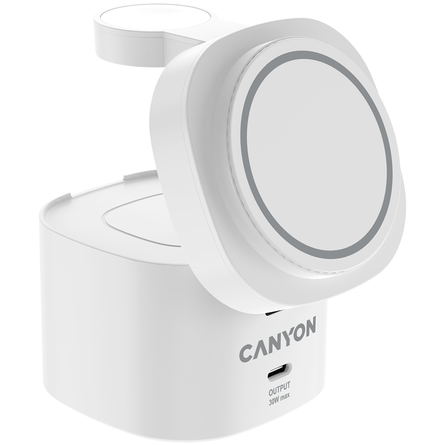Canyon 4 in 1 Wireless Charging Stand, 30W max, Size: 70x70x70.3mm, weight: 414g, with 65W charger and 1M cable, white - Image 3