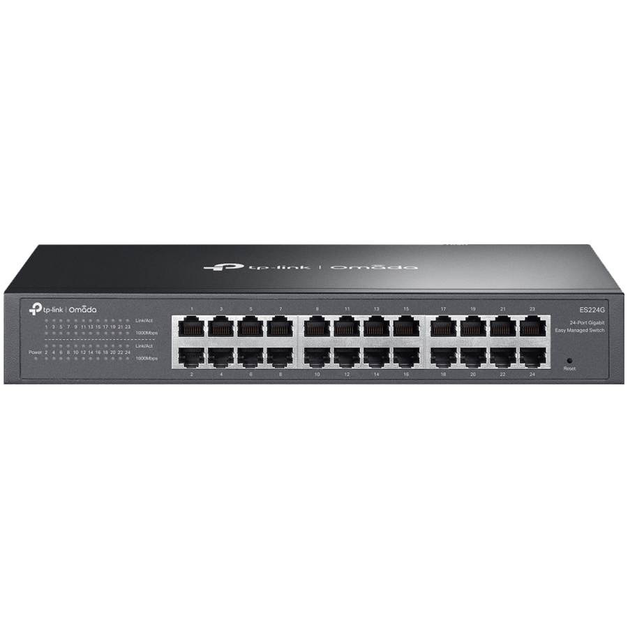 TP-Link ES224G Omada 24-Port Gigabit Easy Managed Switch,24x Gigabit RJ45 Ports, 1U 13-inch Rack-mountable Steel Case,Centralized Management by Omada SDN Controller,Flow Control,Loopback Detection,Port Isolation,Port Mirroring,LAG,VLAN,IGMP Snooping