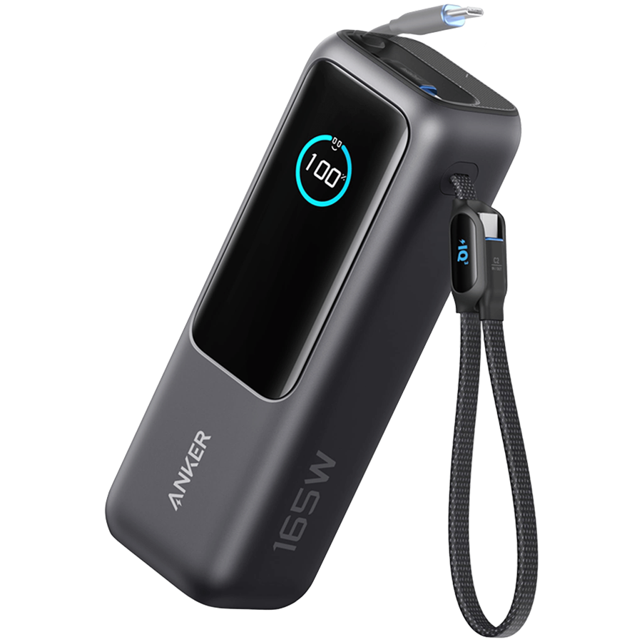 Anker Power Bank (25K, 165W, Built-In USB-C and Retractable Cable) Black