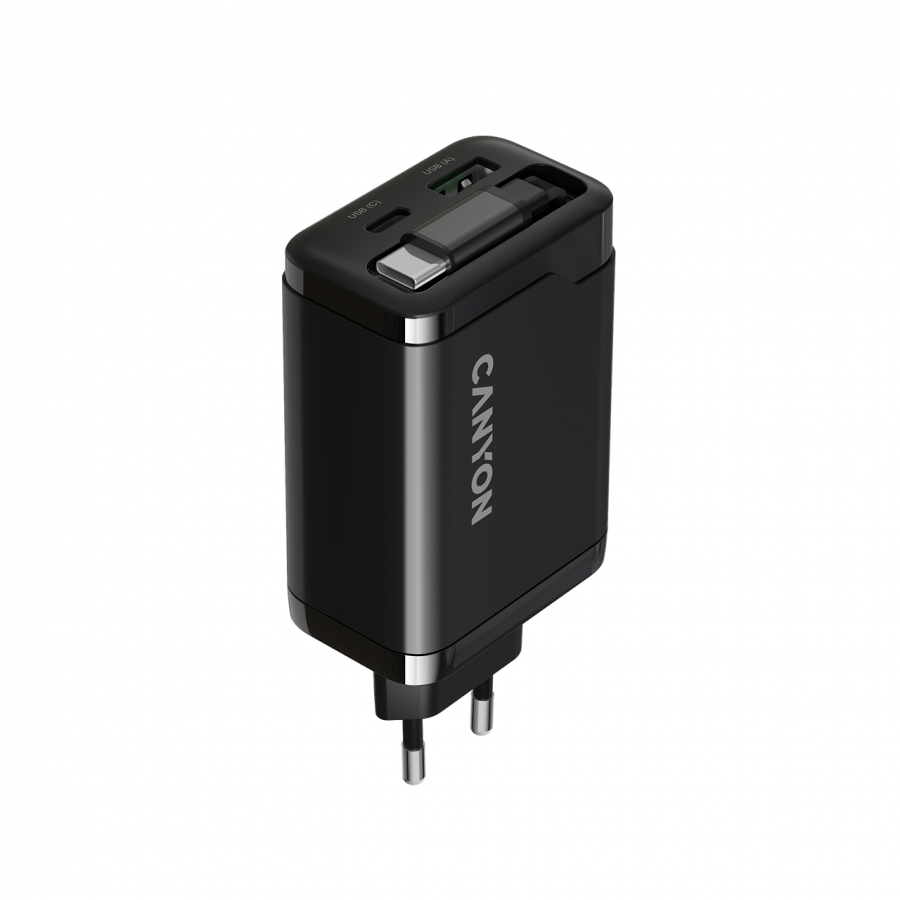 CANYON charger OnCharge 65RC Build-In Cable USB-C 65W 1xPD 1xQC EU Black - Image 3