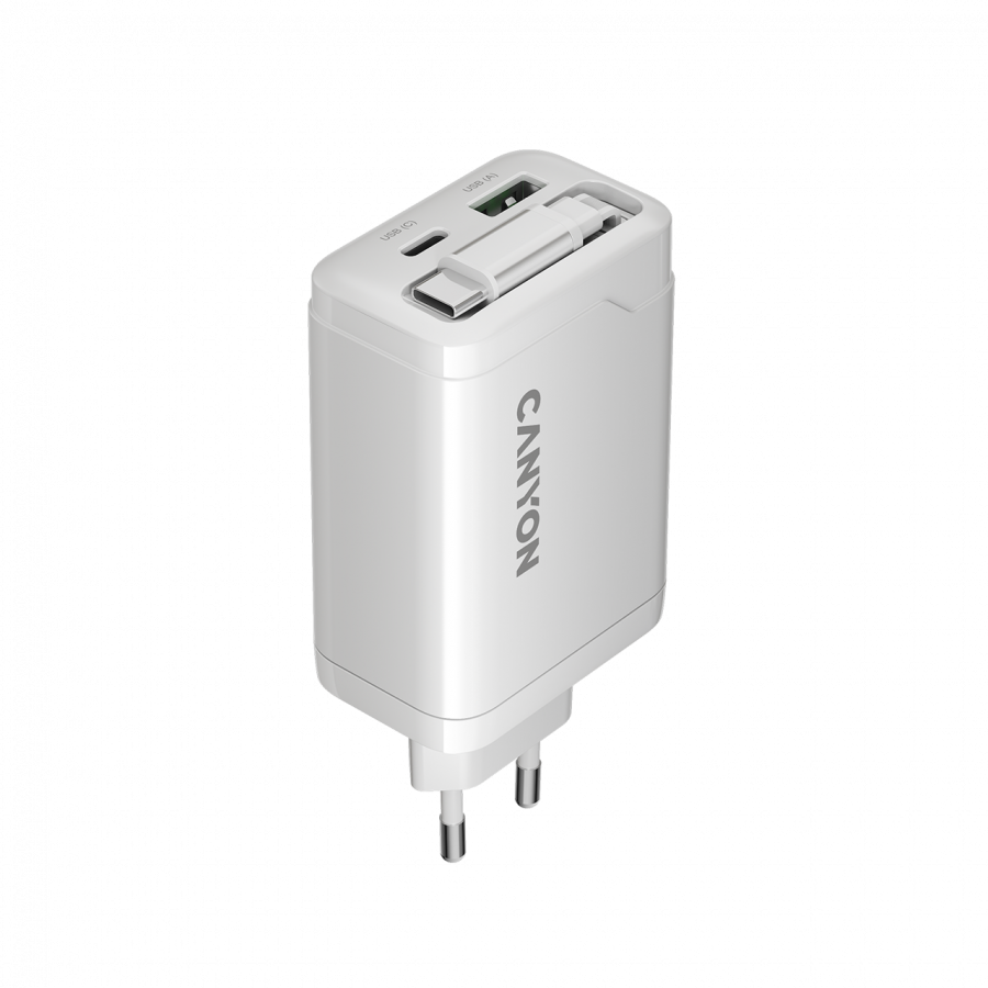 CANYON charger OnCharge 65RC Build-In Cable USB-C 65W 1xPD 1xQC EU White - Image 3