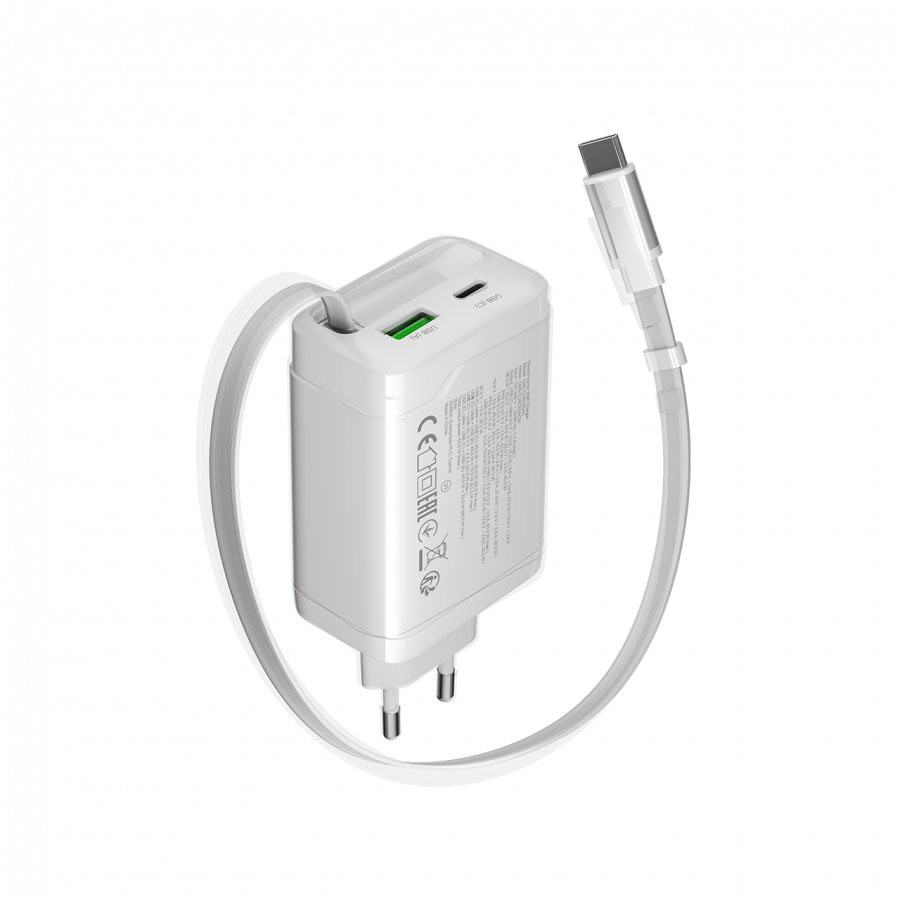 CANYON charger OnCharge 65RC Build-In Cable USB-C 65W 1xPD 1xQC EU White - Image 2