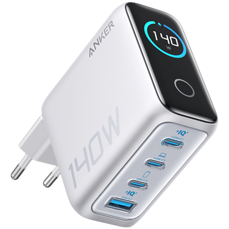 Anker Charger (140W, 4-Port, PD 3.1) with USB-C Cable Silver