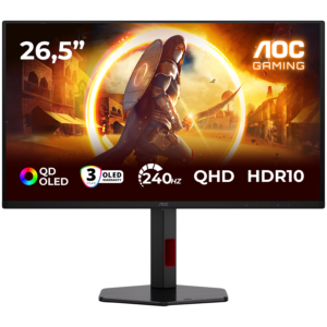 AOC Monitor Gaming OLED Q27G4ZDR 27" (26.5 viewable), QHD (2560x1440), QD-OLED, 240Hz, 0.03ms, 400 cd/m2, Adaptive Sync, G-Sync Compatible, HDR10, USB hub, 2x HDMI 2.1, 1x DP 1.4, Full Ergo