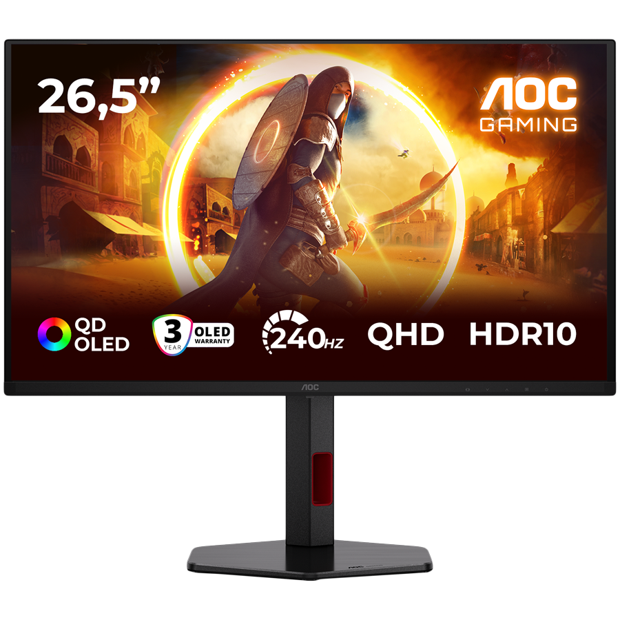 AOC Monitor Gaming OLED Q27G4ZDR 27" (26.5 viewable), QHD (2560x1440), QD-OLED, 240Hz, 0.03ms, 400 cd/m2, Adaptive Sync, G-Sync Compatible, HDR10, USB hub, 2x HDMI 2.1, 1x DP 1.4, Full Ergo