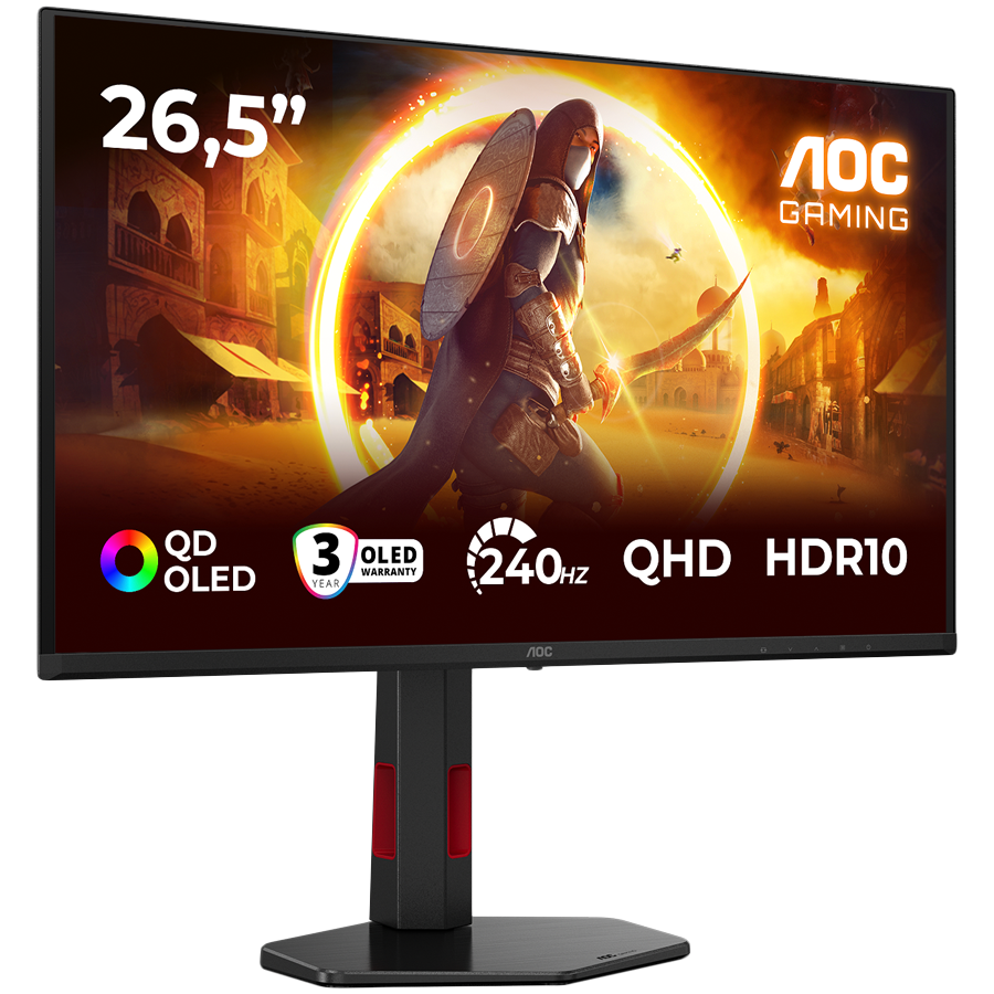 AOC Monitor Gaming OLED Q27G4ZDR 27" (26.5 viewable), QHD (2560x1440), QD-OLED, 240Hz, 0.03ms, 400 cd/m2, Adaptive Sync, G-Sync Compatible, HDR10, USB hub, 2x HDMI 2.1, 1x DP 1.4, Full Ergo - Image 2