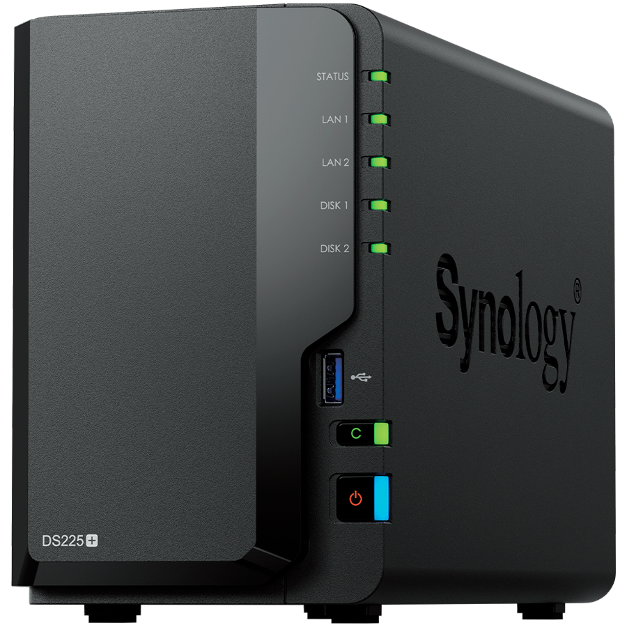 Synology DS225+, Tower, 2-bays 3.5'' SATA HDD/SSD, CPU Inte Celeron J4125 4-core (4-thread) 2.0 GHz, burst up to 2.7 GHz, 2 GB DDR4 non-ECC (expandable up to 6 GB), 1xRJ-45 1GbE LAN, 1xRJ-45 2.5 GbE LAN, 2xUSB 3.2 Gen 1, 1.3 kg, 3yr warranty - Image 2