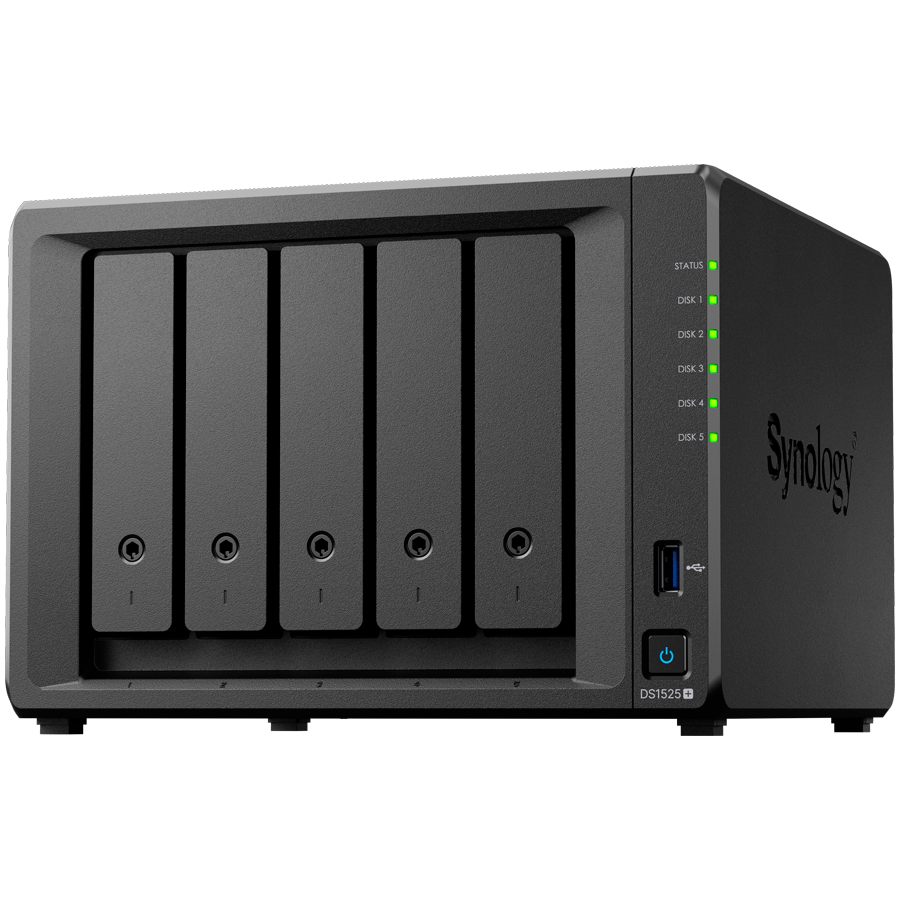 Synology DiskStation DS1525+ Tower, 5-Bays 3.5'' SATA HDD/SSD, 2 x M.2 2280 NVMe SSD slot, CPU AMD Ryzen V1500B 4-core 2.2 GHz, 8 GB DDR4 ECC SODIMM, 2x RJ-45 2.5 GbE LAN Port; 2x USB 3.2; 1 xUSB Type-C expansion port; 2.67 kg; 3yr warranty - Image 2