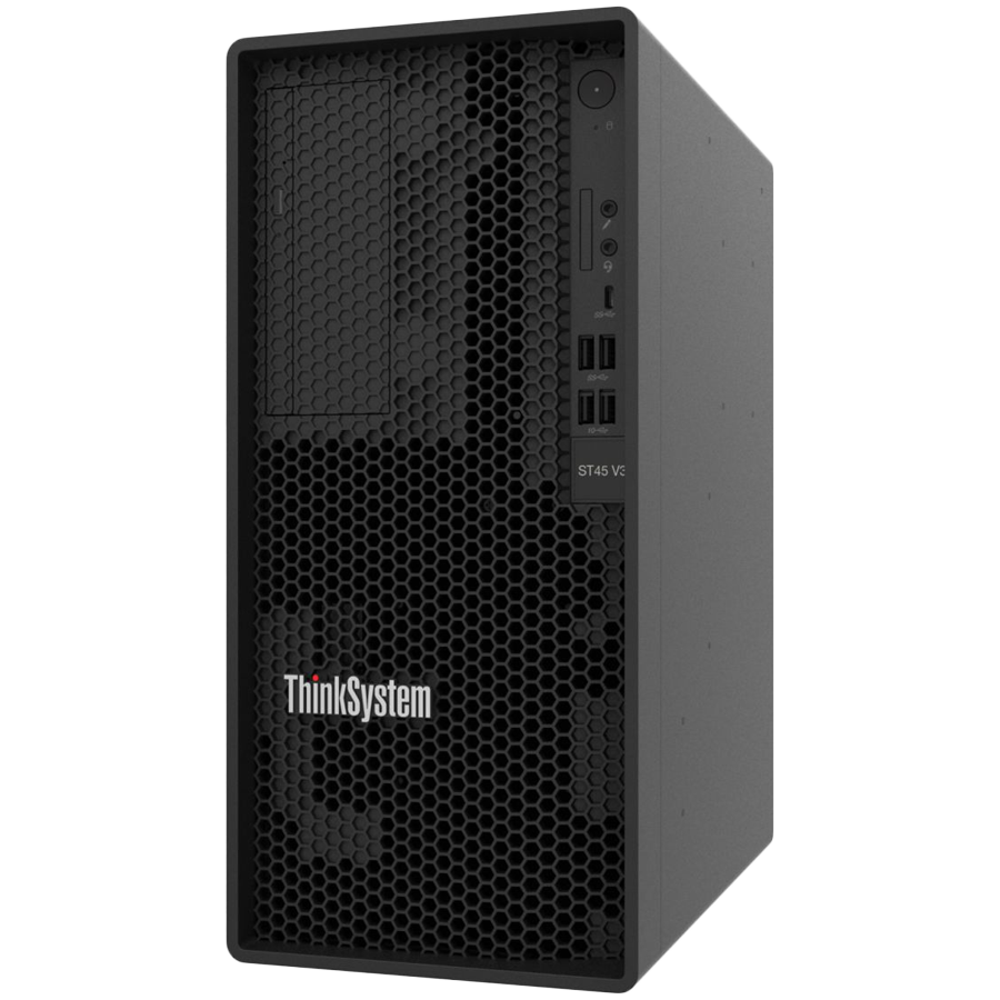 Lenovo ThinkSystem ST45 V3,1xAMD EPYC 4124P (4C 3.8GHz 65W),1x16Gb TruDDR5 5600MHz (1Rx8) ECC UDIMM,2x 3.5 960GB RI SATA 6Gb SSD,SW RAID,1x500W Platinum,3yr Warranty