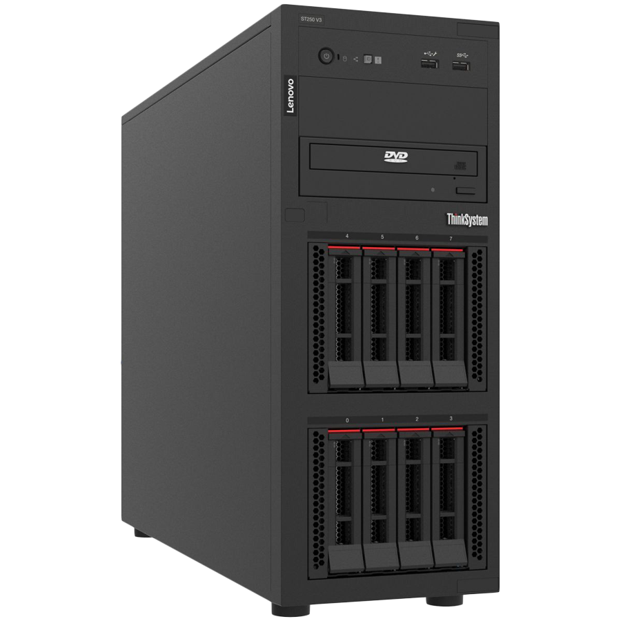 Lenovo ThinkSystem ST250 V3,1xIntel Xeon 6315P (4C 2.8GHz 55W),1x 16GB TruDDR5 5600MHz (1Rx8) ECC UDIMM,8x 2.5 Base,SW RAID,1x 800W HS Titanium,XCC Platinum,3yr Warranty