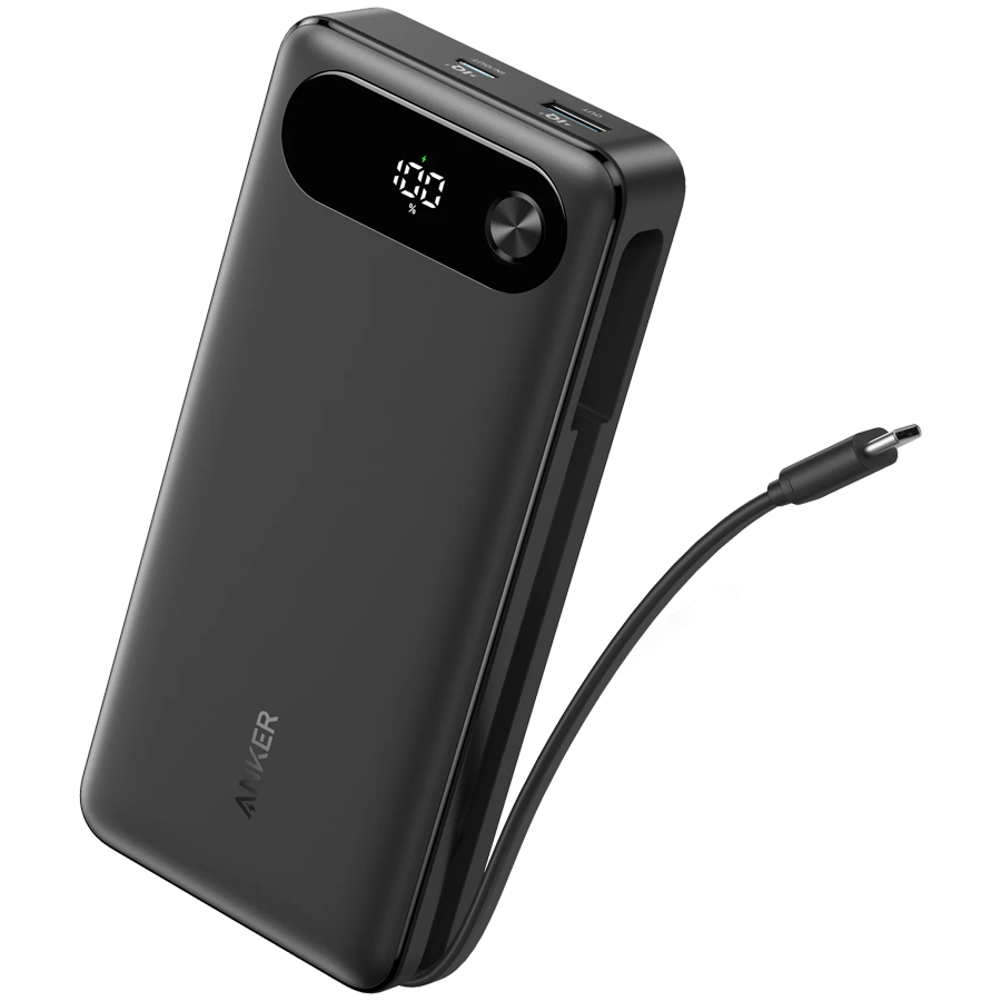Anker Power Bank (20K, 87W, Built-In USB-C Cable) Black