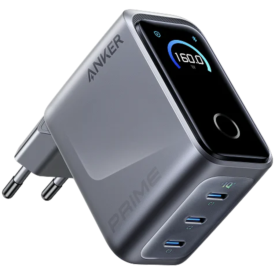Anker Prime Charger (160W, 3 Ports, Smart Display) Silver