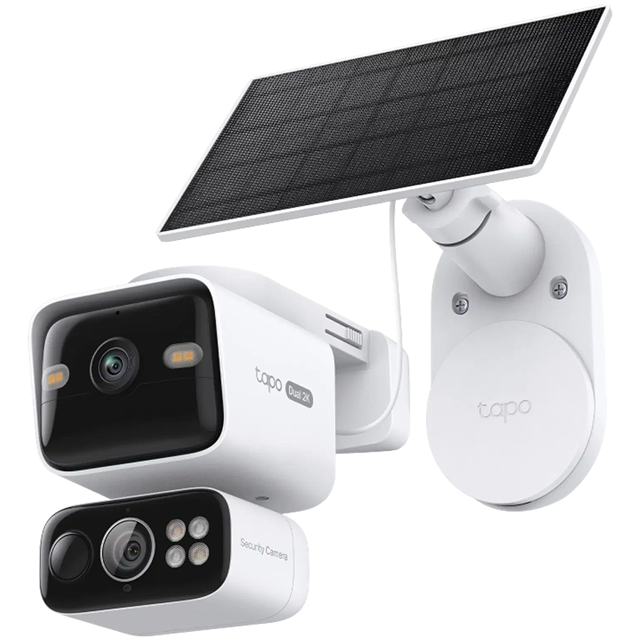 TP-Link Tapo C645D KIT Solar-Powered Dual-Lens Pan/Tilt Security Camera Kit, 2K 3MP(2304x1296 and 2K 3MP(2304x1296), 2.4 G and 5GHz, 10000mAh rechargeable lithium-ion battery, Solar panel(5.2V, 2.5W), Dual Lens, Ultra-wide and Telephoto and Pan/Tilt