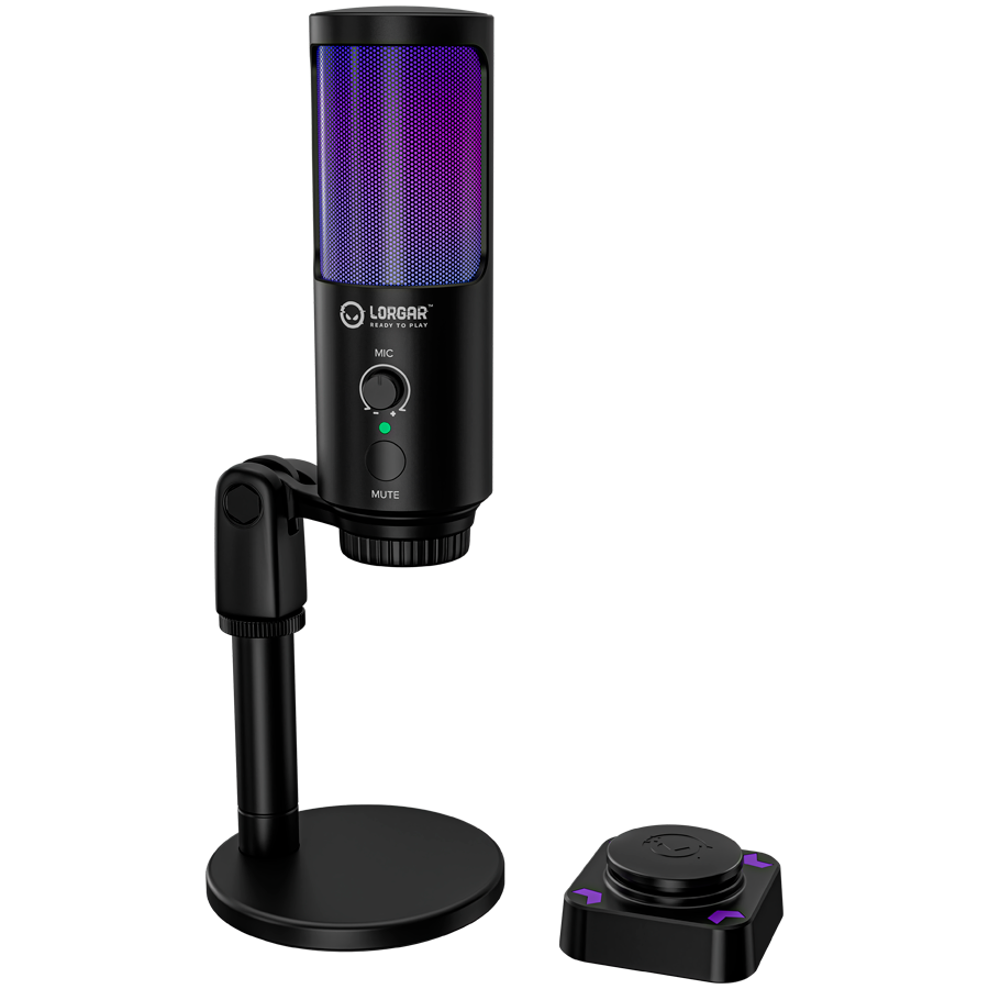 LORGAR SMP40, RGB Microphone with external mute button and metal stand, Black