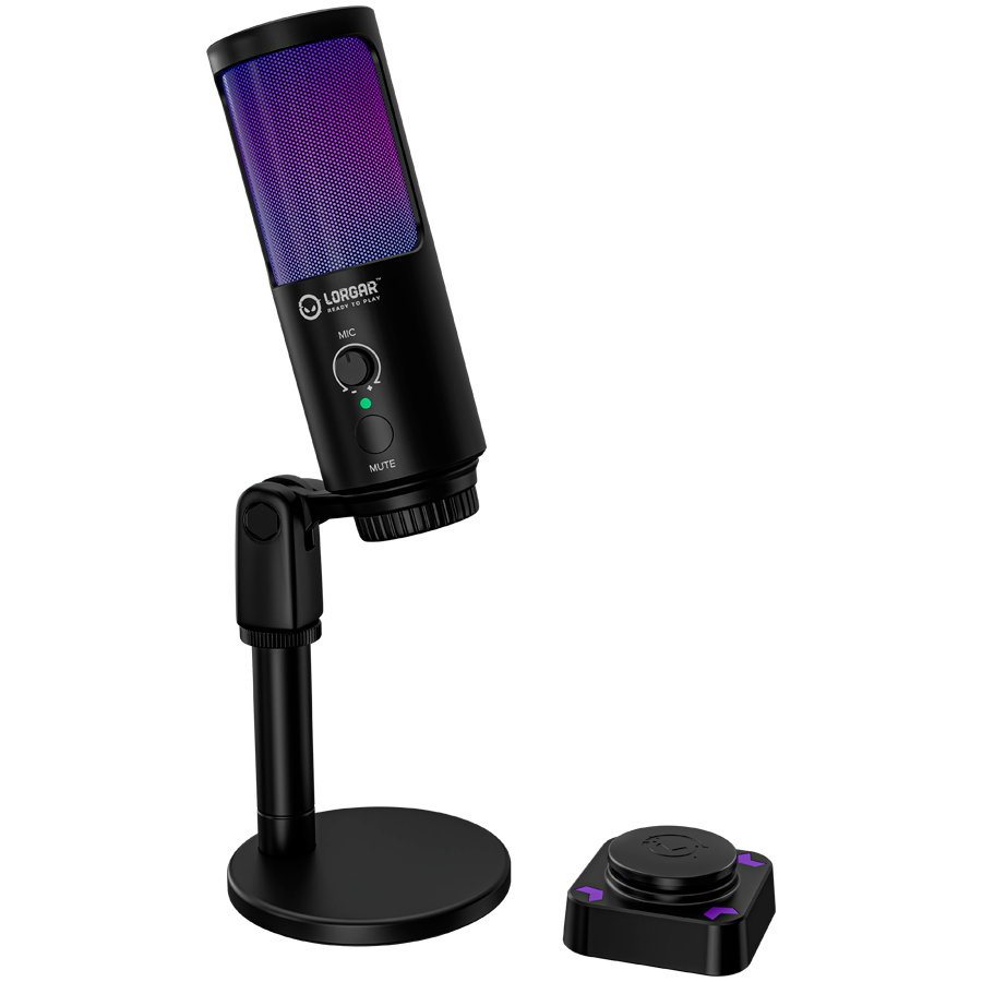 LORGAR SMP40, RGB Microphone with external mute button and metal stand, Black - Image 2