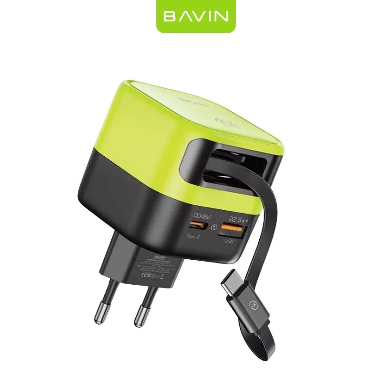 BAVIN PC2073Y retraktabilni kabal brzo punjenje 45W TYPE C zeleni