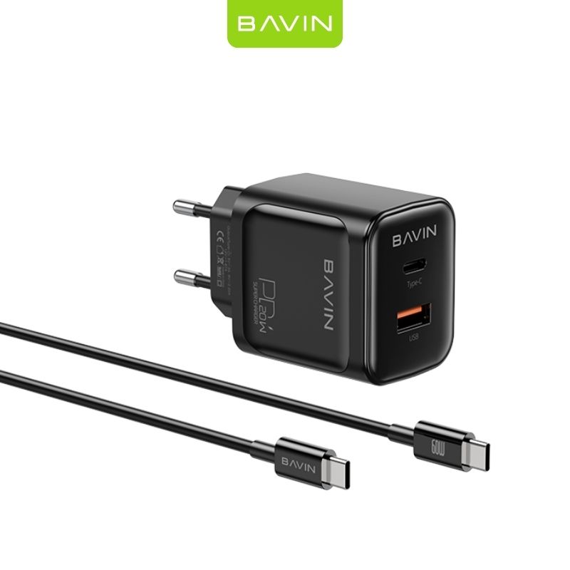 BAVIN PC2086Y kucni punjac 20W PD+QC3.0 TYPE C na TYPE C crni