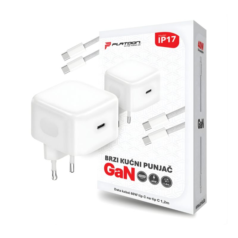 HOME CHARGER PL-17 40W GAN USB-C TO USB-C 1,2M