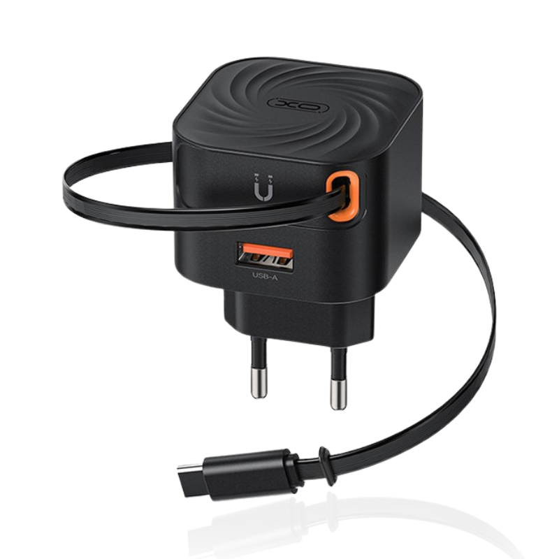 L165 EU 20W brzi punjac sa uvlacnim kablom 1 USB A i 1 TYPE C kabl XO
