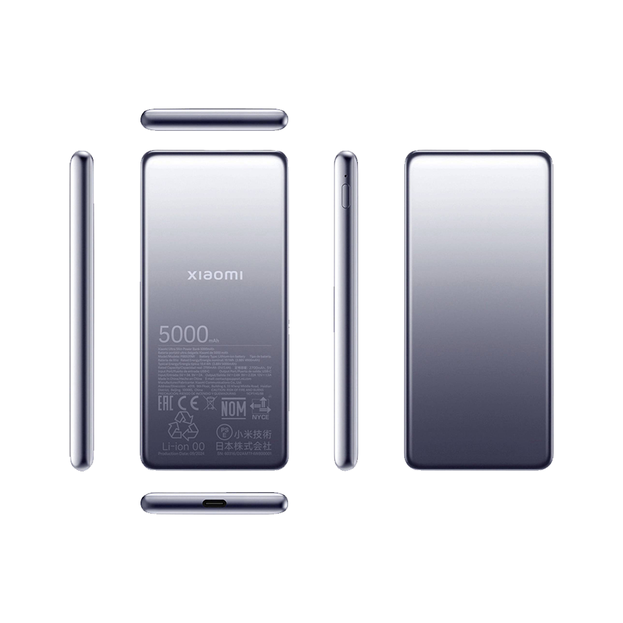 Xiaomi powerbank Ultra Slim PB 5000 mAh crni USB-C x1, bežično punjenje 20W, BHR9535GL