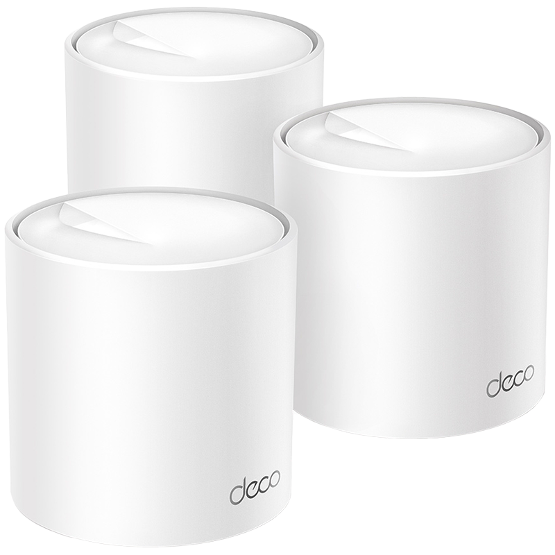 TP-Link Deco X50(3-pack) AX3000 Whole Home Mesh Wi-Fi 6 System, 574 Mbps at 2.4 GHz + 2402 Mbps at 5 GHz, 2× Internal Antennas, 3× Gigabit Ports (WAN/LAN auto-sensing), 2 Streams and HE160 for 5GHz, Deco App, Router/AP Mode, IPv6, IPTV, HomeShield