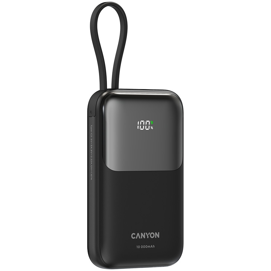 CANYON power bank OnPower 101 built-in cable 10000 mAh PD22.5W Black - Image 3