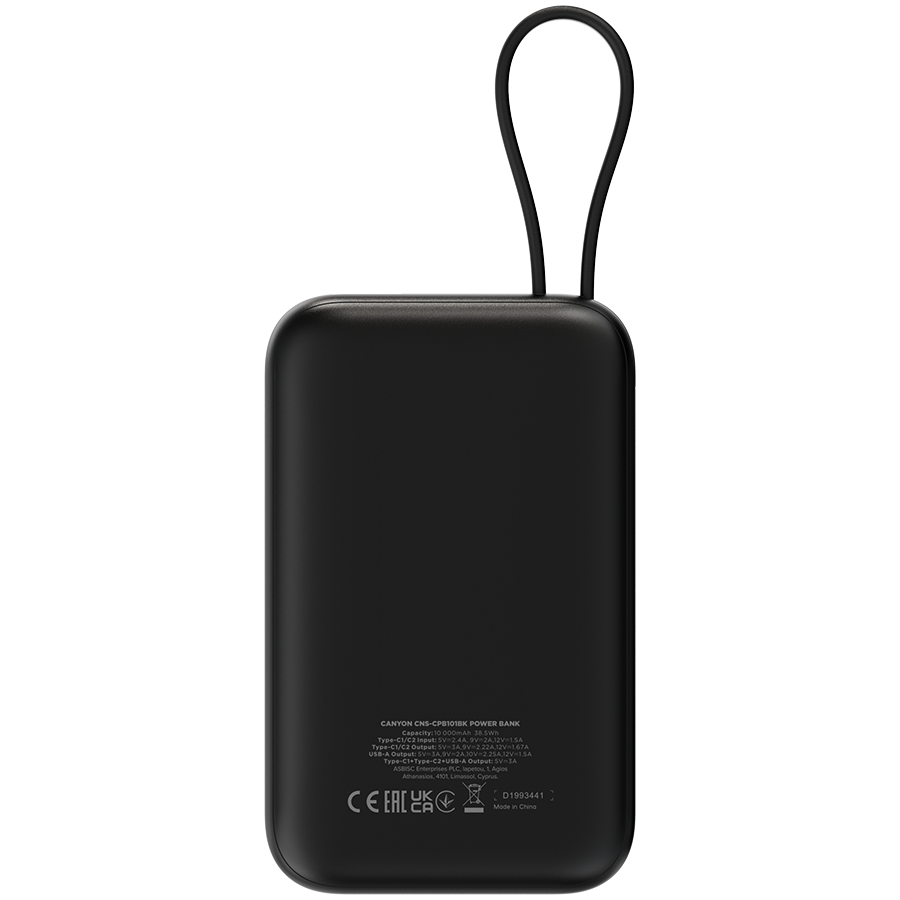 CANYON power bank OnPower 101 built-in cable 10000 mAh PD22.5W Black - Image 4