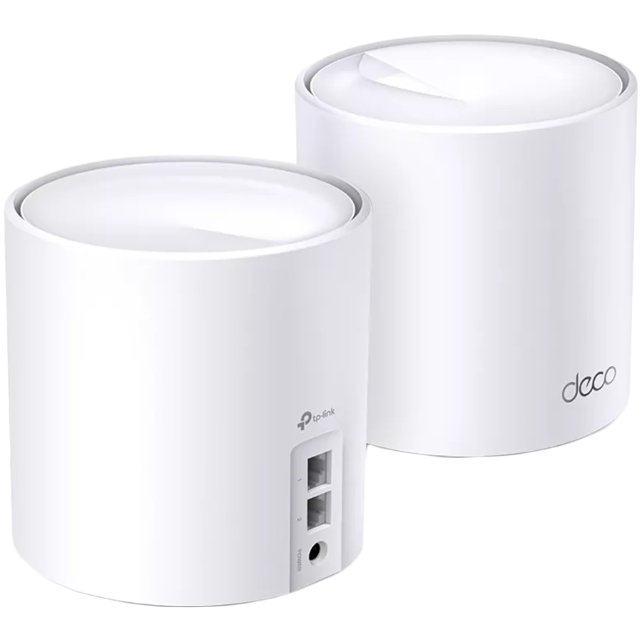 TP-Link Deco X60(2-pack) AX5400 Whole Home Mesh Wi-Fi 6 System, 574 Mbps at 2.4 GHz + 2402 Mbps at 5 GHz,4× Internal Antennas, 2× G Ports (WAN/LAN auto-sensing), Qualcomm 1 GHz Quad-core CPU, 4 Streams for 5 GHz, Deco App, Router/AP Mode, Homecare
