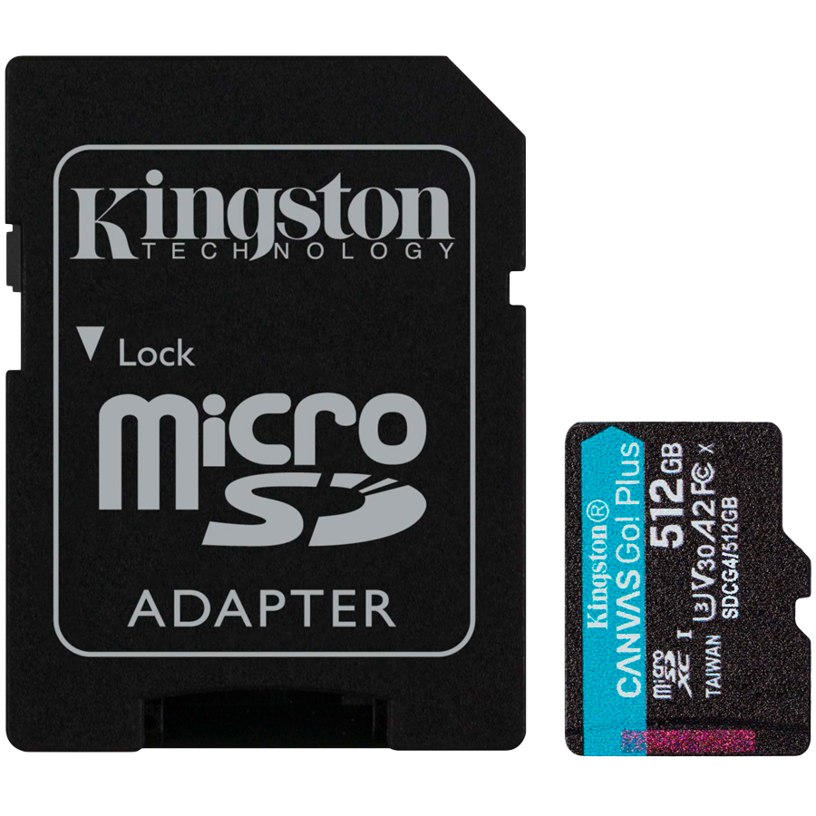 Kingston microSD 512GBCanvasGoPlus, Gen4r/w:200MB/s/160MB/s,with adapter