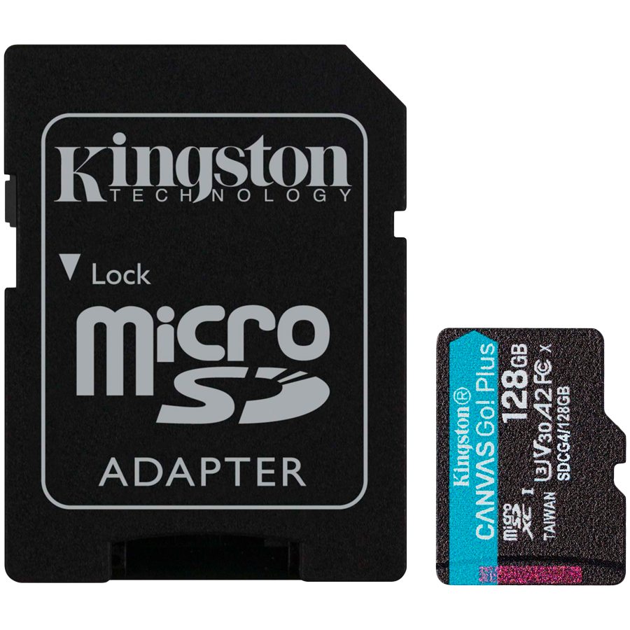 Kingston microSD 128GBCanvasGoPlus, Gen4r/w:200MB/s/160MB/s,with adapter